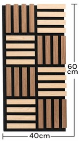 Panou riflaj acustic decorativ, MDF si pasla, AC19, 60x40x2.1cm, Stejar/Stejar inchis