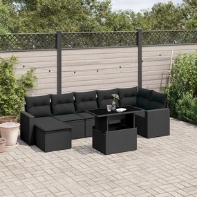 3267425 vidaXL Set mobilier de grădină cu perne, 8 piese, negru, poliratan