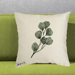 Perna Decorativa Ramura Eucalipt Acuarela, 40x40 cm, Ecru, Husa Detasabila, Perna Inclusa, BEKZ®