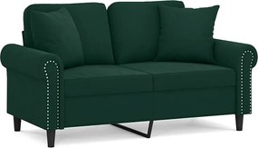 vidaXL Canapea cu 2 locuri cu pernuțe, verde închis, 120 cm, catifea