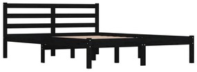810409 vidaXL Cadru de pat dublu, negru, 135x190 cm, lemn masiv de pin