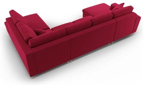 Colțar roșu extensibil, cu spațiu de depozitare cu tapițerie din catifea (cu colț pe partea dreaptă-în formă de "U") Kyoto – Cosmopolitan Design