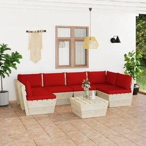 3063594 vidaXL Set mobilier grădină din paleți, 7 piese, cu perne, lemn molid