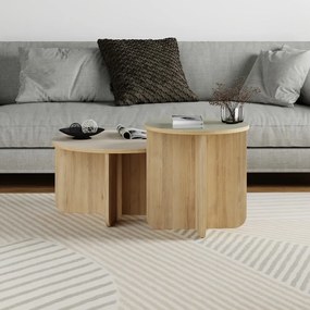 Măsuțe de cafea crem/în culoare naturală 2 buc. rotunde cu aspect de lemn de stejar ø 70 cm Hillary – Marckeric