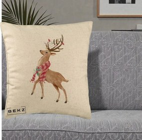 Perna Decorativa Renita cu Fular si Luminite, 40x40 cm, Bej, Husa Detasabila, Perna Inclusa, BEKZ®