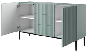 Comodă Nicole 150 cm cu trei sertare - MDF salvie / picioare negre