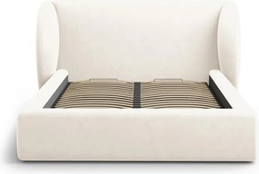 Pat tapitat cu tablie si lada depozitare, Miley, Micadoni Home, BL, 160x200 cm, catifea, bej deschis