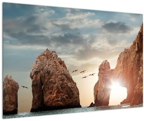 Tablou - Apus de soare peste stânci (90x60 cm)