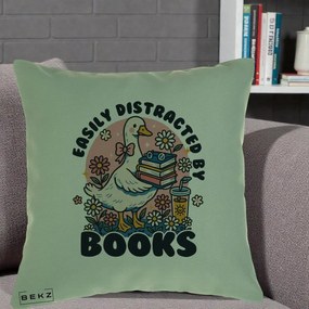 Perna Personalizata Easily Distracted by Books, 40x40 cm, Verde, Husa Detasabila, Perna Inclusa, BEKZ®