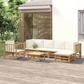 3155181 vidaXL Set mobilier de grădină cu perne alb crem, 7 piese, bambus