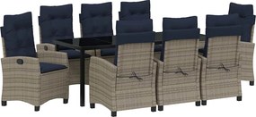vidaXL Set de masă pentru grădină cu pernă 9 pcs Gri poliratan