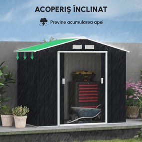 Outsunny Casuta de Gradina, Magazie de Depozitare, sopron pentru Unelte din Tabla de Otel, cu Usi glisante, Gri | Aosom Romania