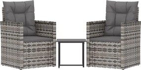vidaXL Set mobilier de exterior cu perne, 3 piese, gri, poliratan