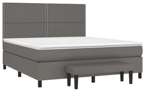 3137615 vidaXL Pat box spring cu saltea, gri, 160x200 cm, piele ecologică