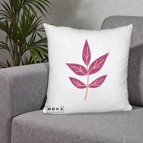 Perna Decorativa Ramura Botanica Mov, 40x40 cm, Alb Pufos, Husa Detasabila, Perna Inclusa, BEKZ®