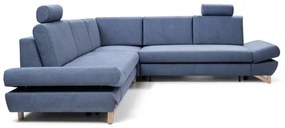 Canapea colțar extensibilă tapițată cu spațiu de depozitare, în formă de L AVESTA, albastră