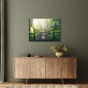 Tablou pe sticlă - trepte din lemn în pădure (70x50 cm)