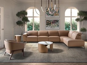 Coltar modular LUX design italian cu sezlong dreapta Piele Naturala, Brown