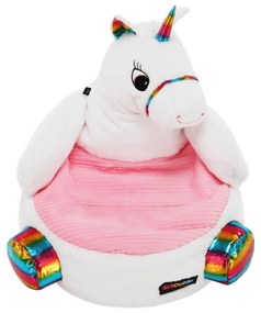 Fotoliu tip sac unicorn, alb roz amestec de culori, BUFEL