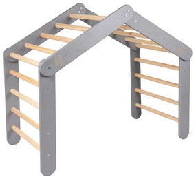 Triunghi Pikler de cățărat gri din lemn de pin 61x112x94 cm Montessori – Meowbaby
