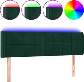 vidaXL Tăblie de pat cu LED, verde închis, 147x16x78/88 cm, catifea