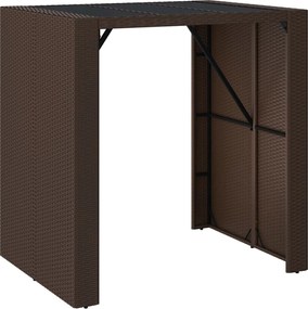 vidaXL Masă de bar cu blat din sticlă, maro, 105x80x110 cm, poliratan