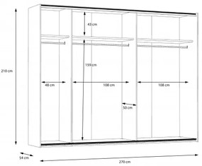 Dulap dormitor cu 2 usi culisante Olinda, Alb Si Stejar Artisan, 270 cm