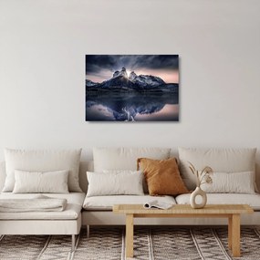 Tablou pe sticlă lacul cu munte (70x50 cm)