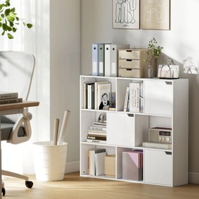 HOMCOM Bibliotecă cu Cuburi cu 6 Secțiuni Deschise și 3 Închise din Lemn Alb | Aosom Romania