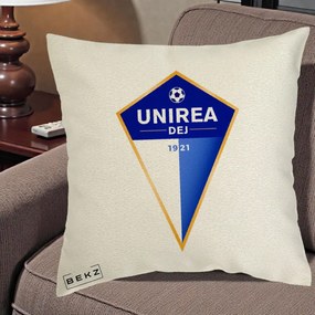 Perna Personalizata Unirea Dej 1921 Fotbal, 40x40 cm, Ecru, Husa Detasabila, Perna Inclusa, BEKZ®