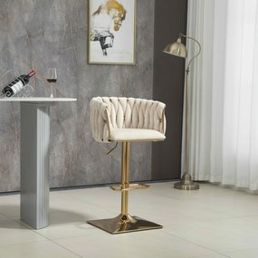 Set de 2 scaune de bar vintage cu spătar și suport pentru picioare, scaune de dining, Fildeș