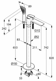 Baterie cada sau dus freestanding crom lucios Kludi Balance 525900575 Crom lucios