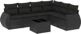 vidaXL Set canapele de grădină cu perne, 7 piese, negru, poliratan
