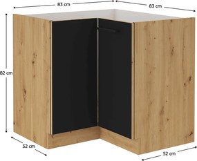 Dulap colţ inferior, negru mat / stejar artizan, MONRO 90/90 DN 1F BB