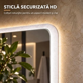 HOMCOM Oglindă de Baie cu LED 50 x 70 cm, Dimabilă, Antiaburire, Touch, Memorie | Aosom Romania