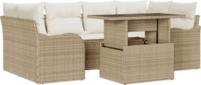 vidaXL Set de canapele pentru grădină cu pernă 7 pcs Bej Poli Rattan