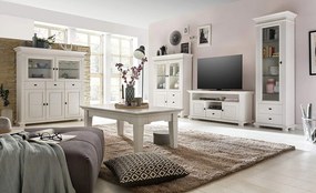 Comodă TV lemn masiv alb Ariana, 137 × 45 × 65 cm