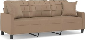 vidaXL Canapea cu 3 locuri cu pernuțe, cappuccino, 180 cm, piele eco.