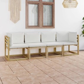 3064999 vidaXL Canapea de grădină cu 4 locuri cu perne crem