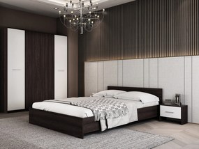 Dormitor Luiza 4U4P, culoare magia (wenge) / alb, cu pat standard 140 x 200 cm, dulap cu 4 usi si 2 noptiere