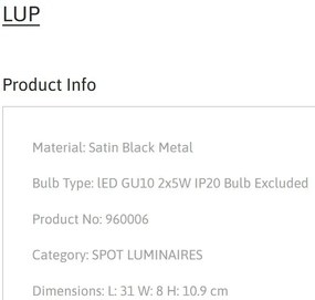 Aplica de perete/tavan cu 2 spoturi design minimalist LUP negru