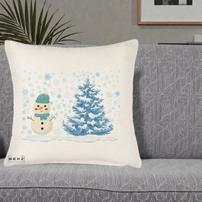 Perna Decorativa Om de Zapada si Brad Craciun, 40x40 cm, Crem Reliefat, Husa Detasabila, Perna Inclusa, BEKZ®