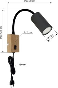 Lampă de perete flexibilă ROBBY 1xGU10/25W/230V neagră/maro Globo 57911WG