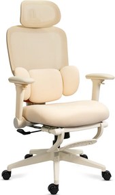 Scaun ergonomic din mesh cu tetieră reglabilă și suport lombar reglabil SYYT 9523 crem