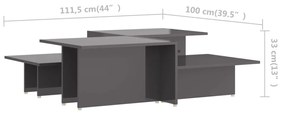 Mese cafea 2 buc. gri extralucios 111,5x50x33 cm lemn compozit 2, gri foarte lucios