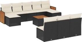 vidaXL Set canapele de grădină cu perne, 11 piese, negru, poliratan