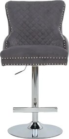 Set de 2 scaune de Bar Stil Baroc, Catifea, Gri, Metal, Argintiu, Castle