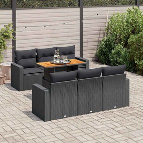 vidaXL Set canapele de grădină cu perne, 7 piese, negru, poliratan