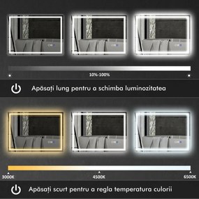 HOMCOM Oglindă Baie Bluetooth LED Antiabur Tactil | Aosom Romania