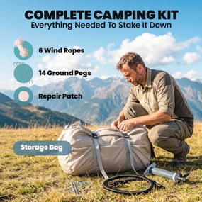 Outsunny Cort gonflabil 5–8 persoane, montare rapidă, 8000 mm impermeabil și rezistent la vânt cu pompă, racord pentru sobă, fereastră de acoperiș | Aosom Romania